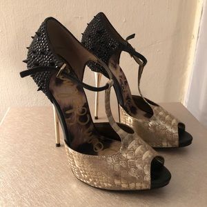 Sam Edelman Scarlett Black Crystal Spike Heels 10